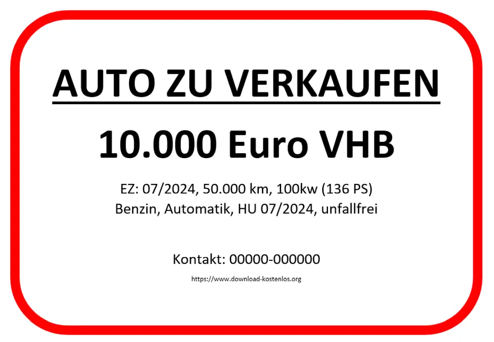 Auto zu verkaufen Schild