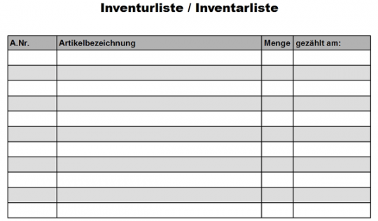 Download: Inventurliste PDF kostenlos zum ausdrucken