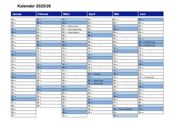 Jahreskalender 2025 (2-seitig)