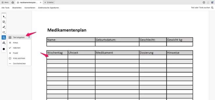 Medikamentenplan bearbeiten